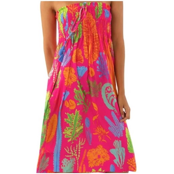 Gretchen Scott Designs Dresses & Skirts - Strapless Pink Tropical Print Summer Dress